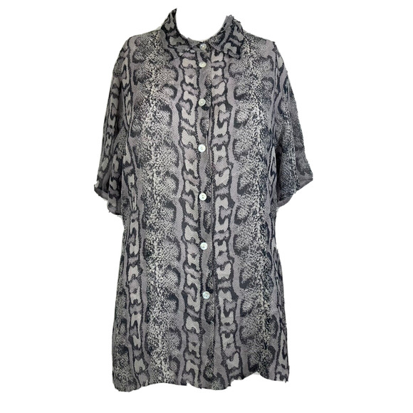NWT‎ Silk Icon Shirt Womens Sz M Gray Snake Print Button Up Short Sleeve - Picture 1 of 12